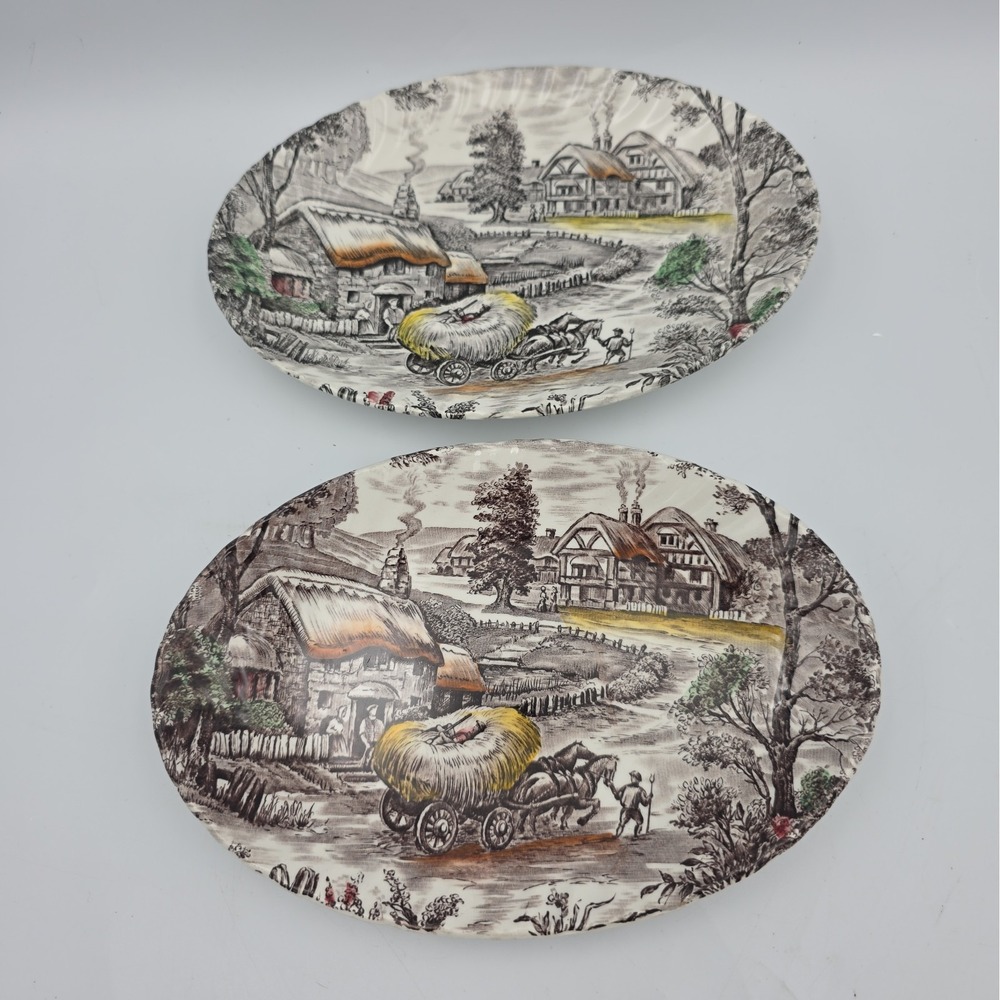 Yorkshire Staffordshire Ironstone Oval Serving Plate Engraved England Lot Of 2